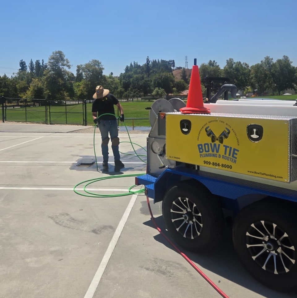 Bow Tie plumber using their hydro jetting machine.