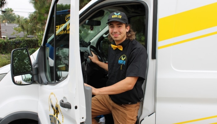 Bow Tie Technician Leaving Service Vehicle